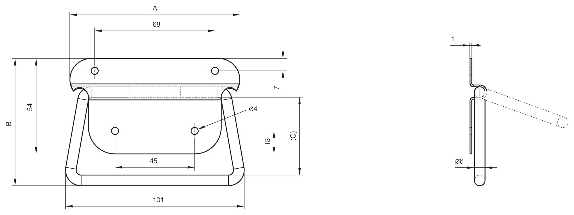 Drop handle 96 x 71 mm - load 25 kg