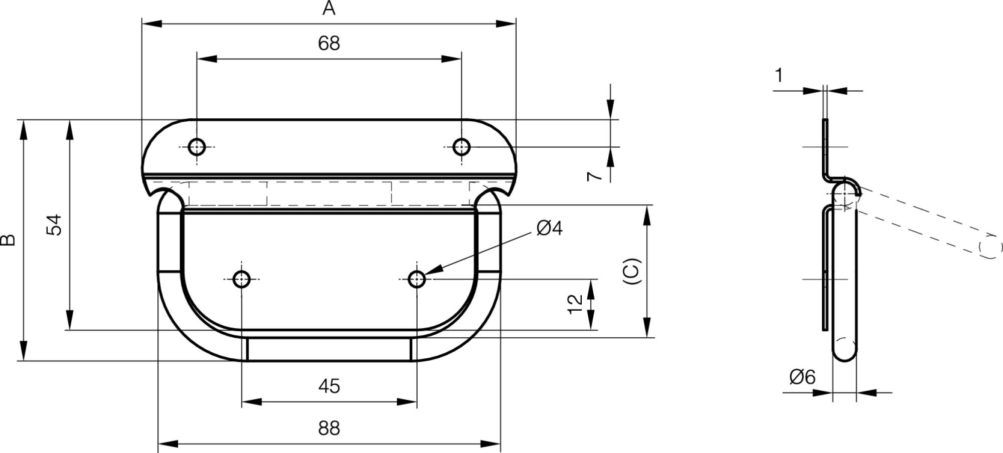 Lose Fallgriffe 96 x 61 mm - Höchstbelastung 25 kg