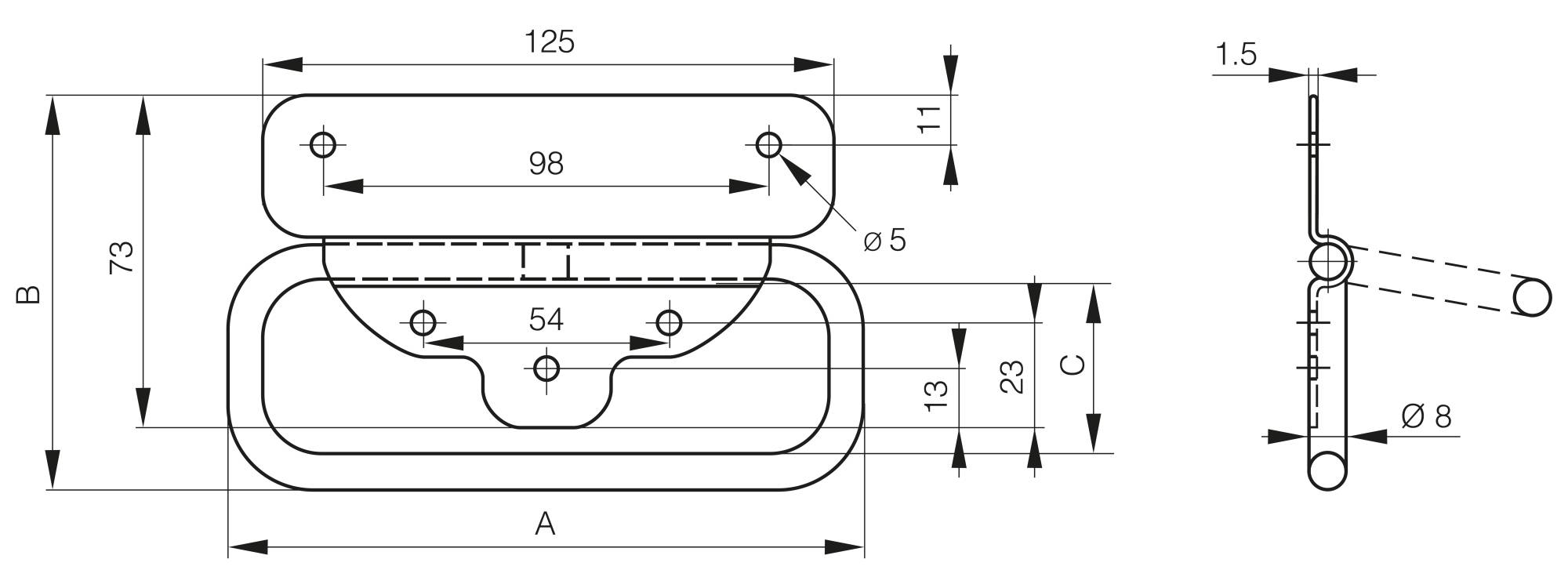 Drop handles 140 x 87 mm - load 60 kg
