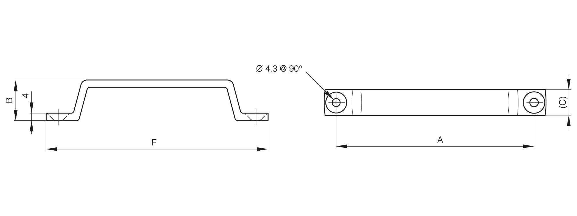 Front mounted grab handle 107 mm - zinc die-cast