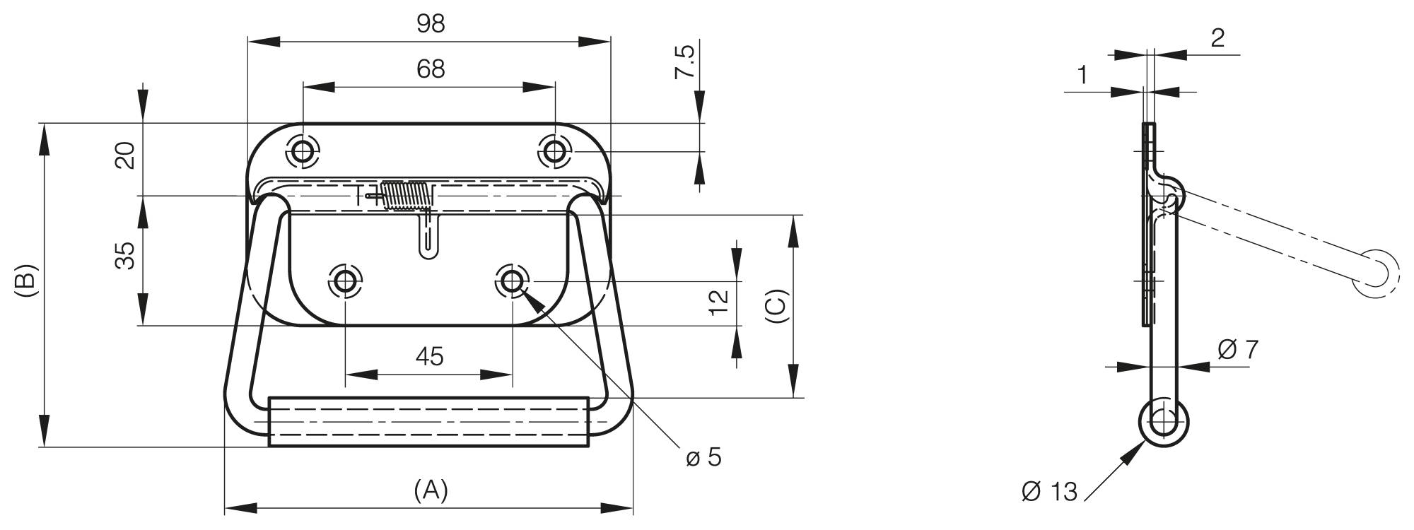 Spring loaded handles 110 mm - load 25 kg