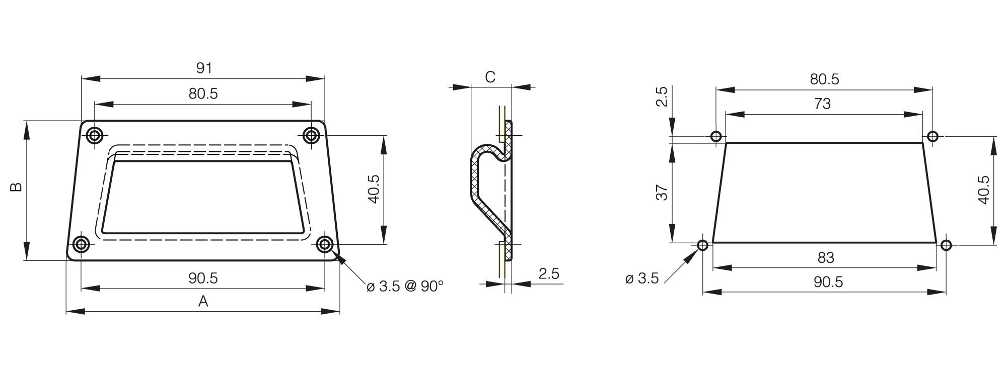 Screw-on flush handle 101 x 52 mm