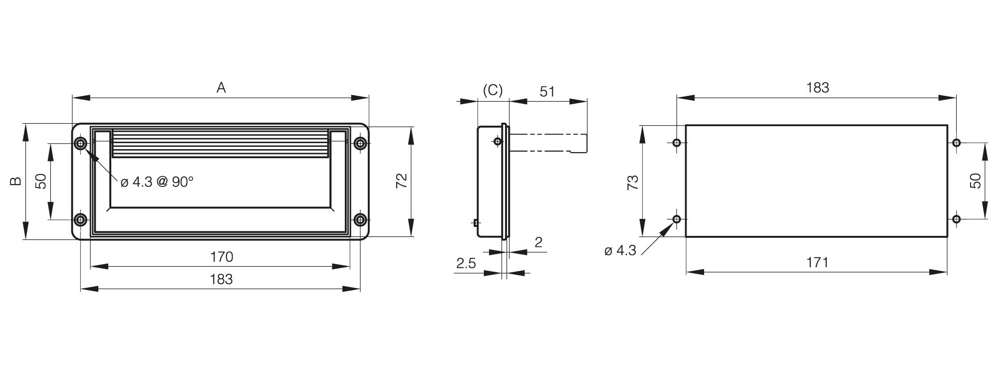 Flush handle 194 x 76 mm