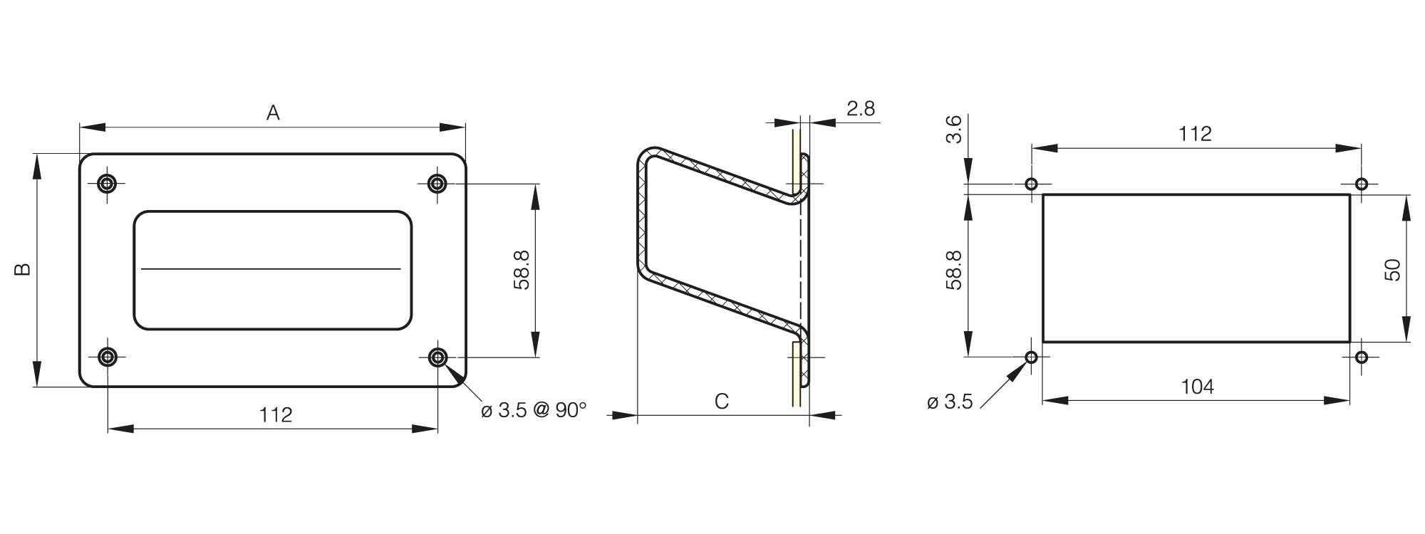 Screw-on flush handle 131 x 79 mm