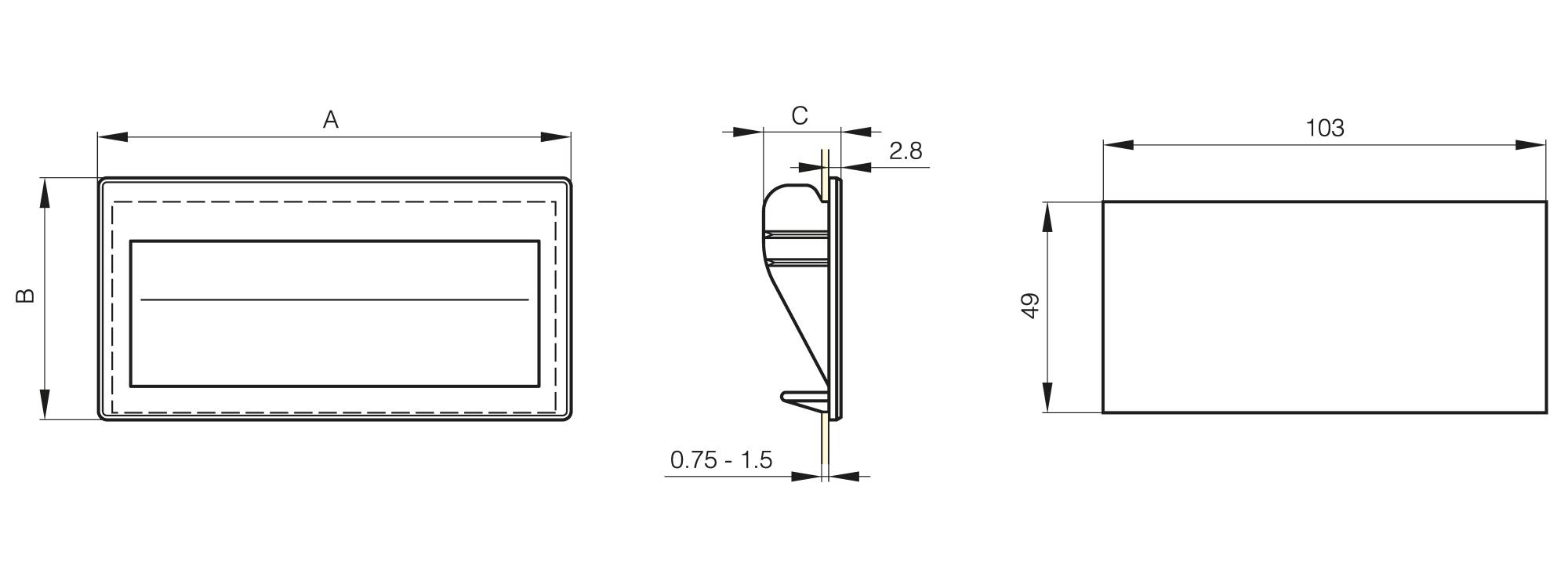 Flush handle with fixing clips 110 x 56.3 mm