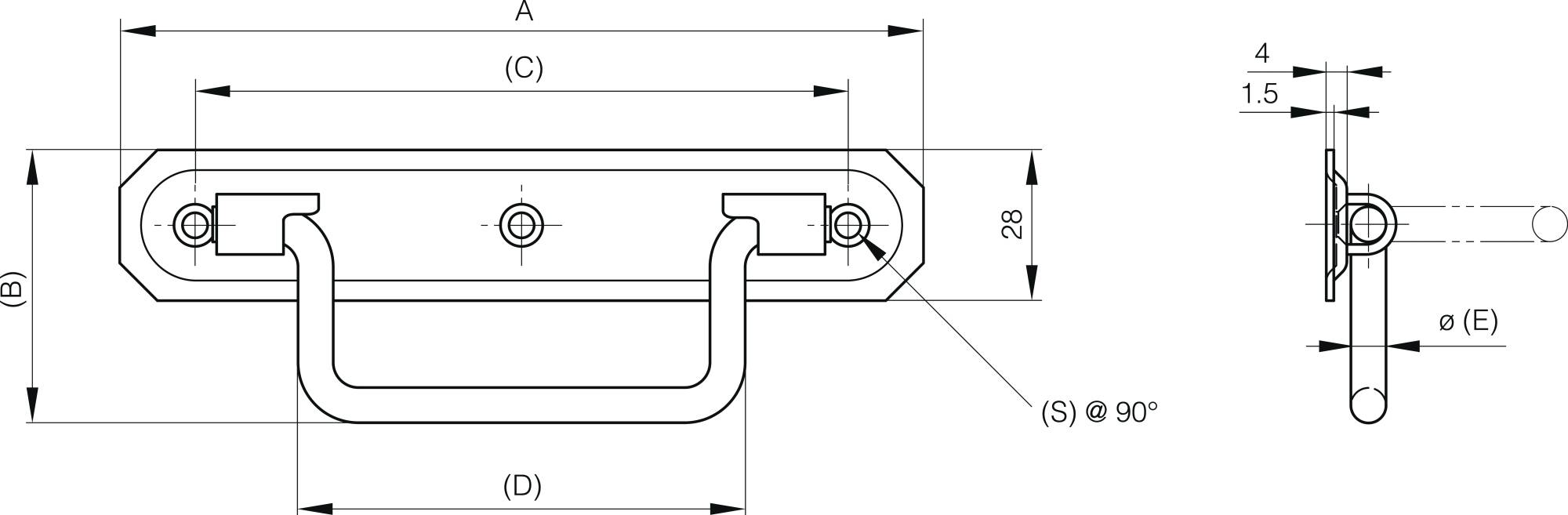 Drop handle with chamfered angles - load 35 kg