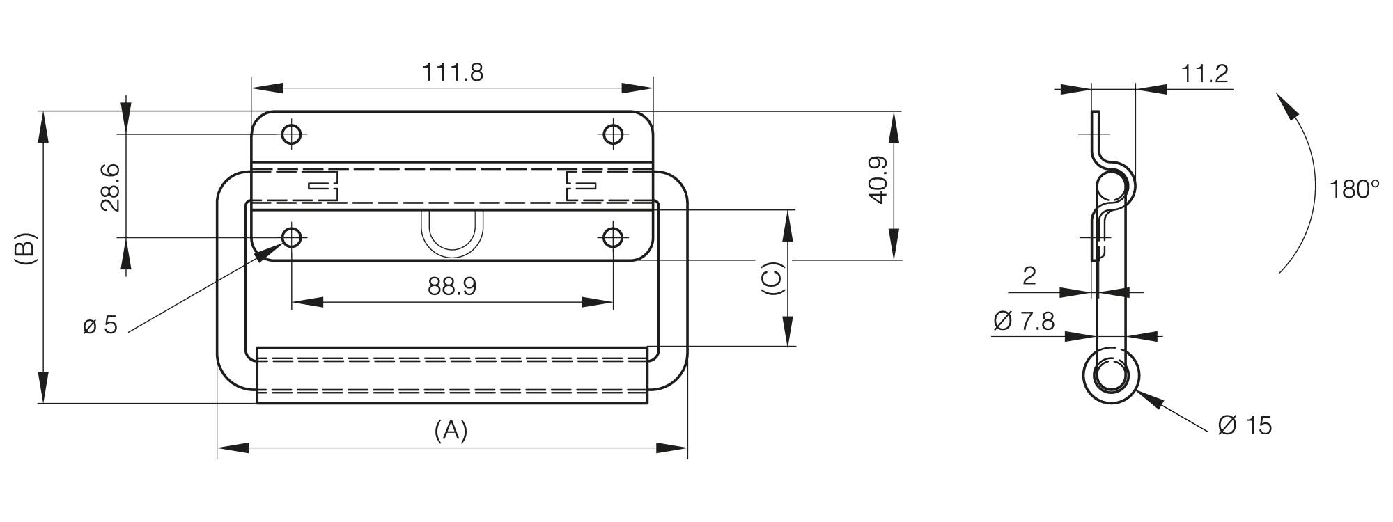 Drop handle 130 x 80 mm - load 68 kg