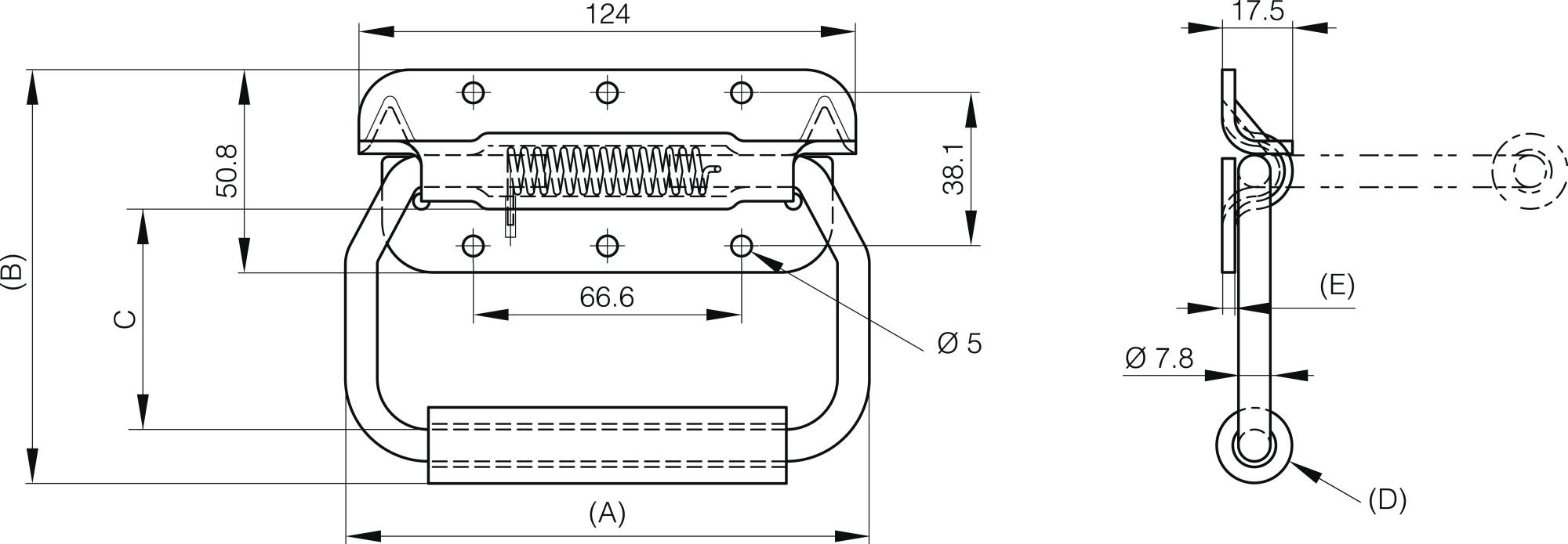 Spring loaded handles 130 mm - load 68 kg