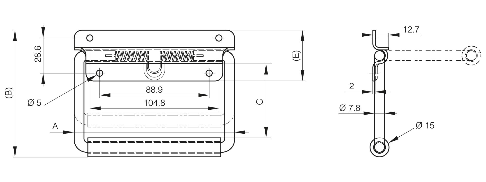 Spring loaded handles 130.3 mm - load 45 kg
