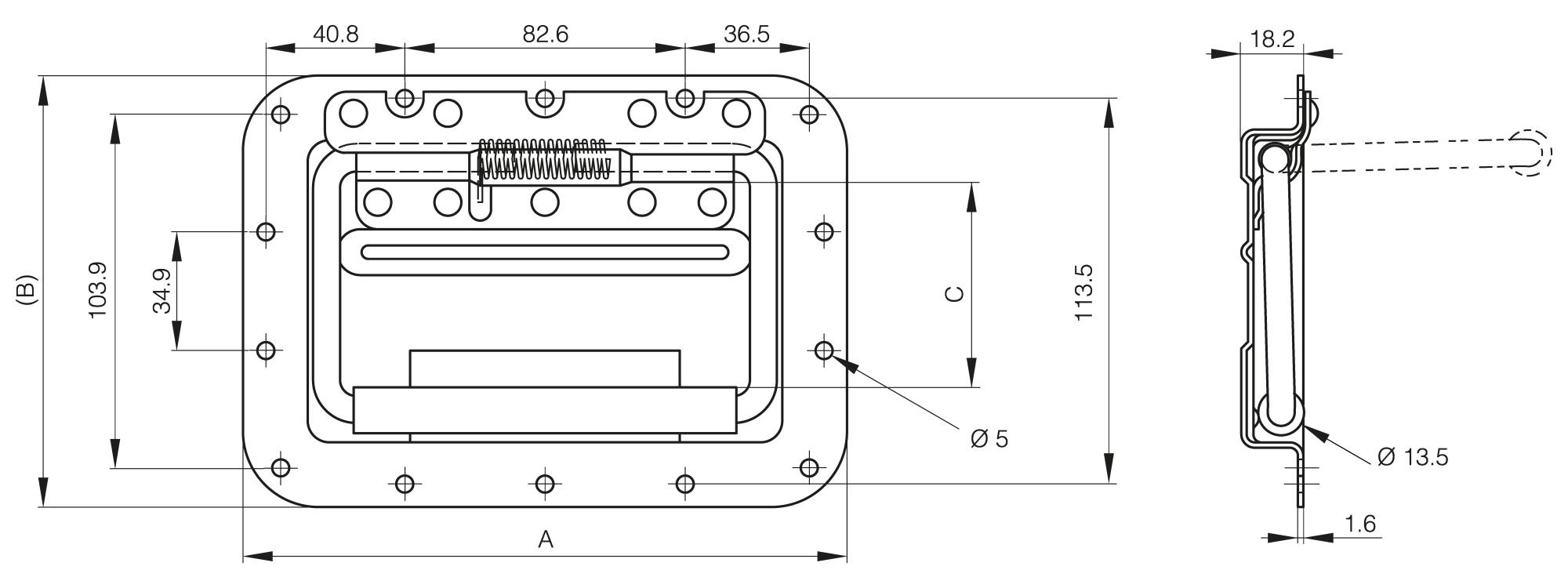 Recessed spring loaded drop handles 177.8 mm - load 68 kg