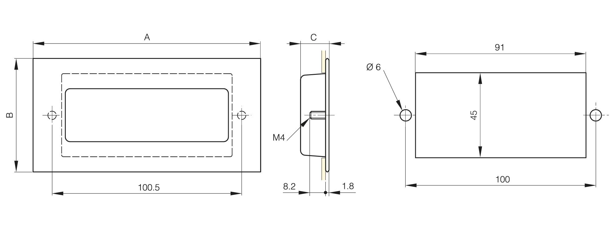 Bolt-on flush handle 120 x 60 mm