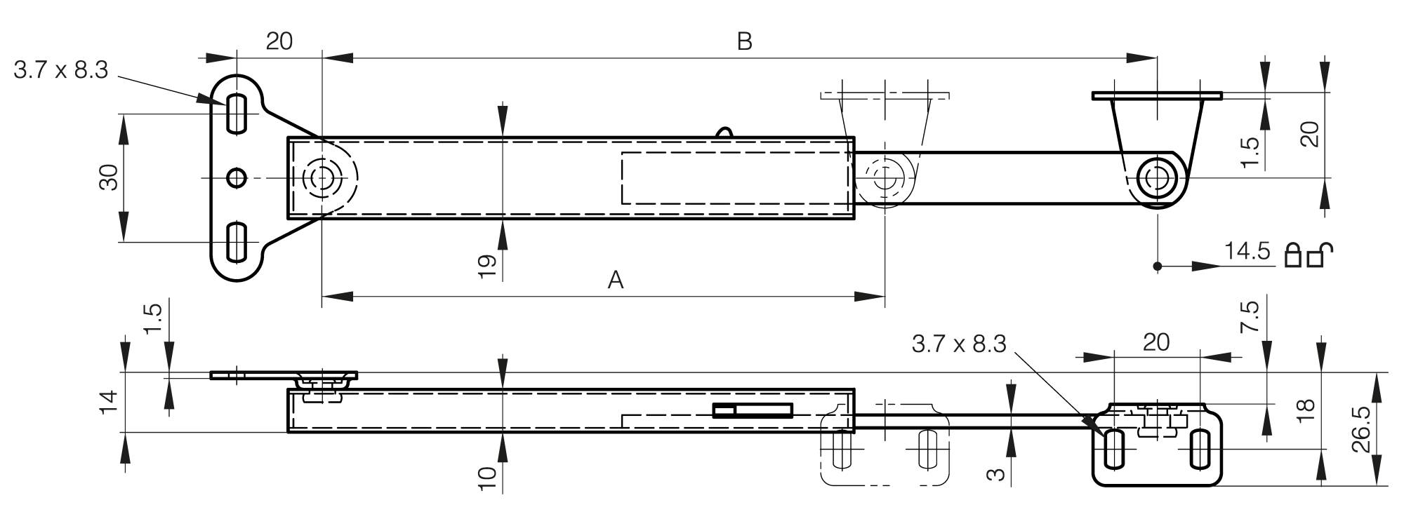 Support stays with automatic release in stainless steel