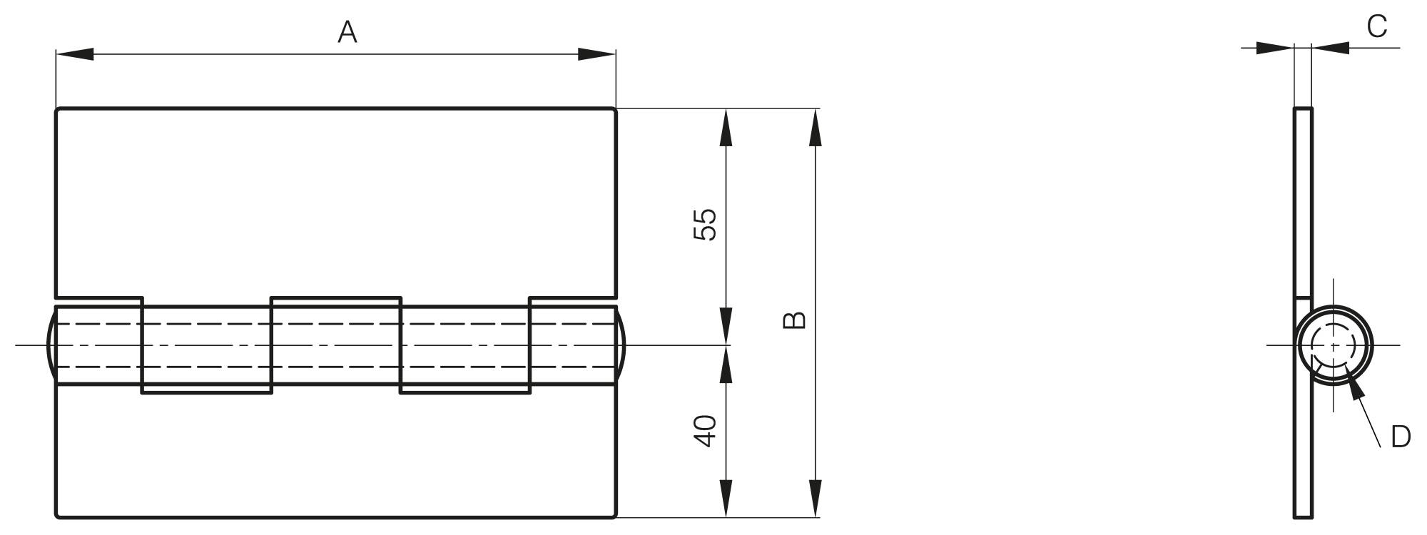 Verstärktes Scharnier 130 x 95 mm