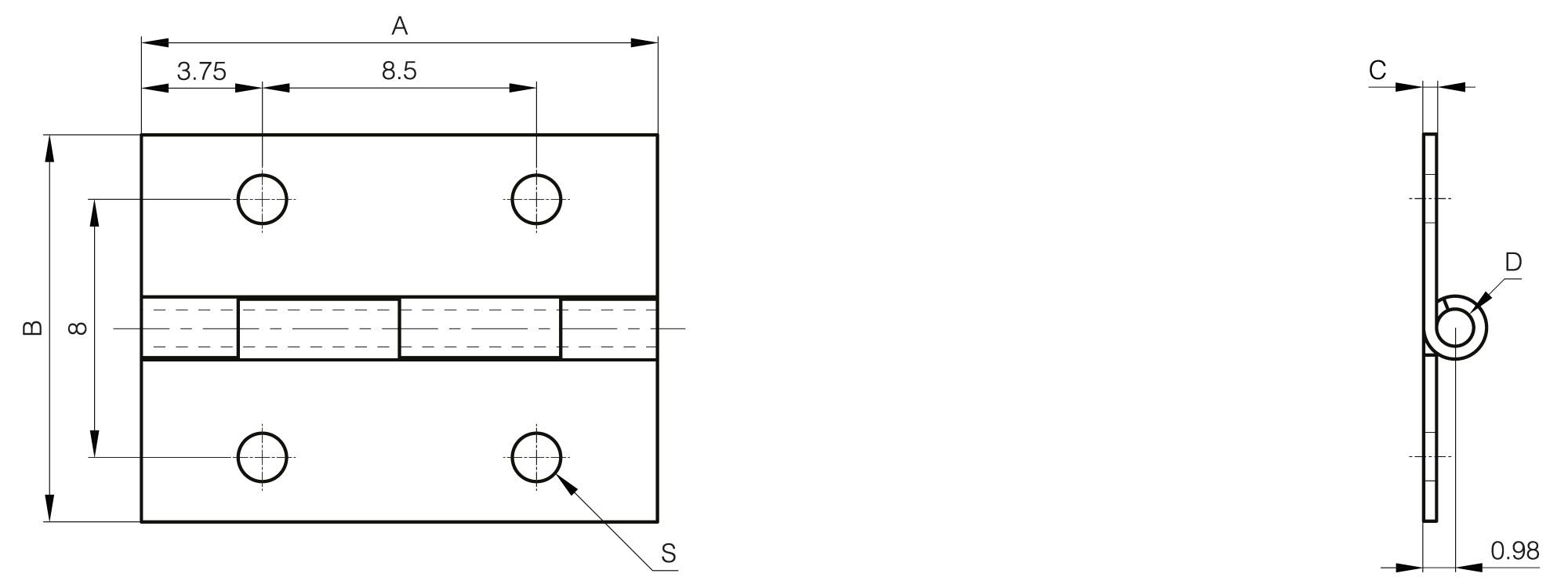 Mini Scharniere aus messingbeschichtetem Stahl 16 x 12 mm