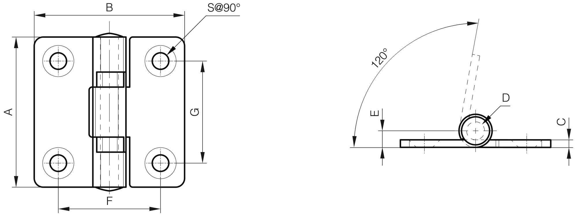 Charnière à butée intégrée 60°