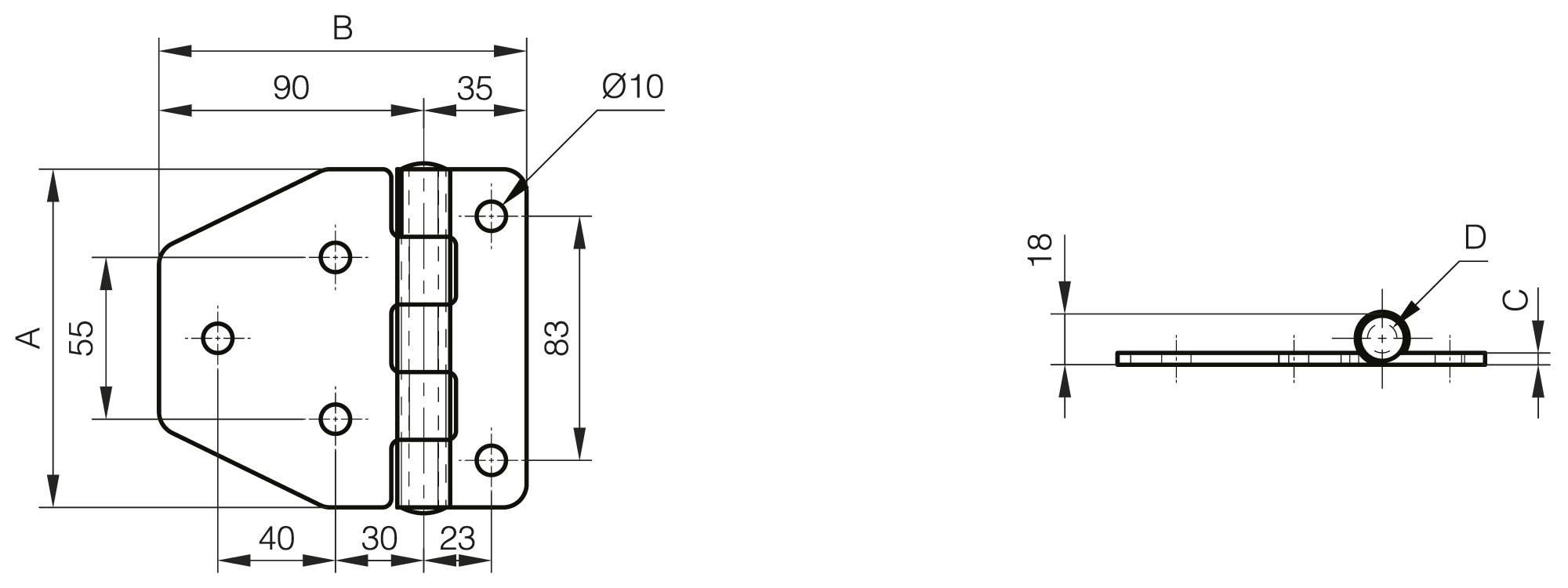 Charnière renforcée 115 x 125 mm - 5 charnons