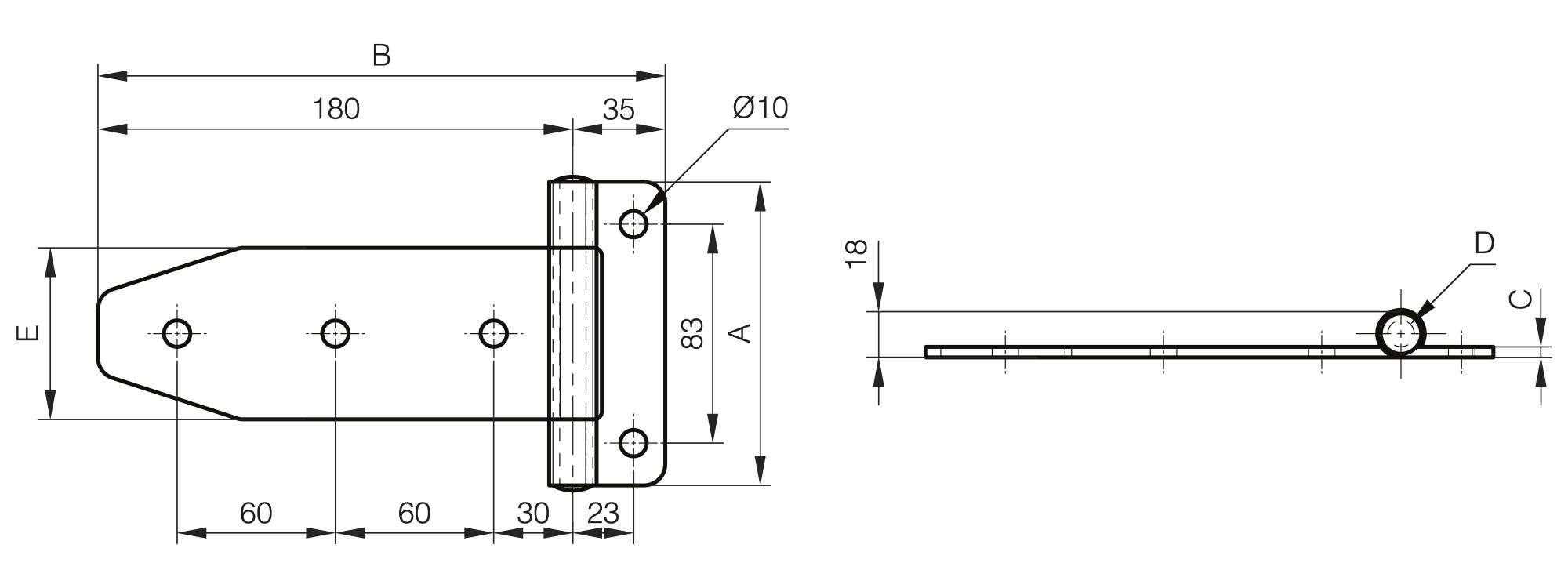 Charnière renforcée 115 x 215 mm - 3 charnons
