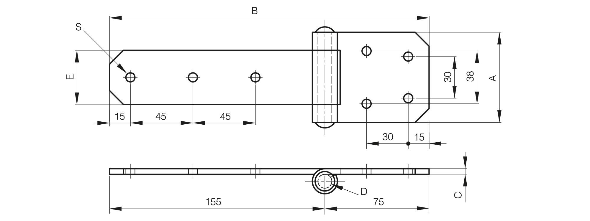 Verstärkte Scharniere 65 x 230 mm