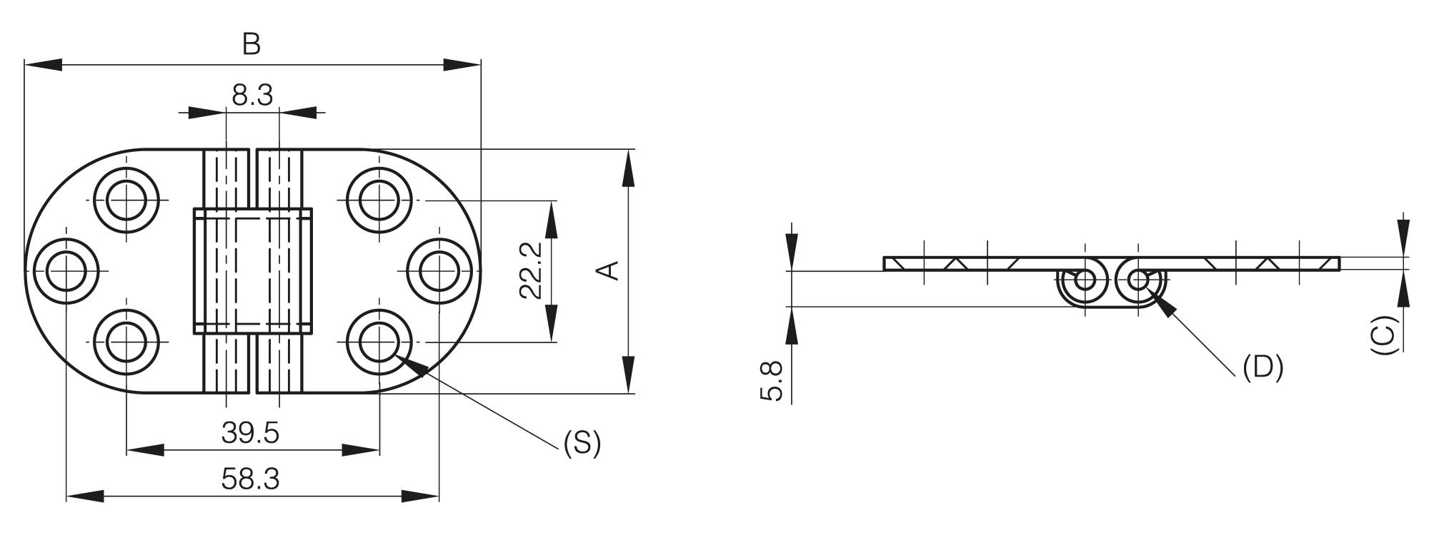 Scharnier 38.1 x 71.1 mm