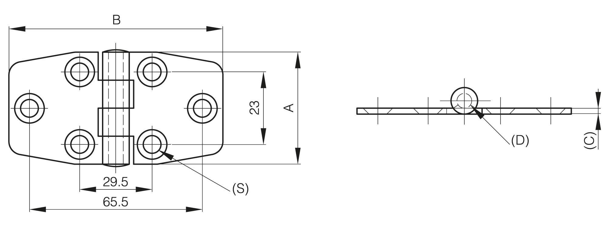 Scharnier 36.5 x 76 mm
