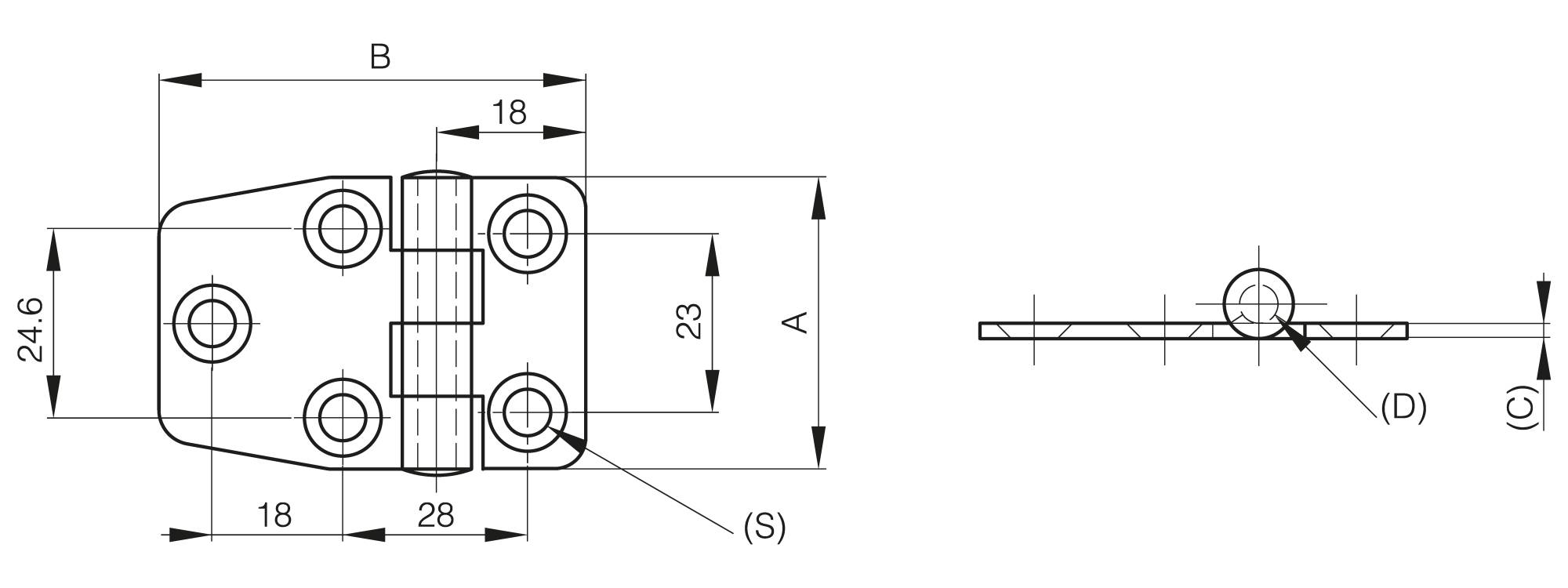 Scharnier 36.5 x 56.5 mm