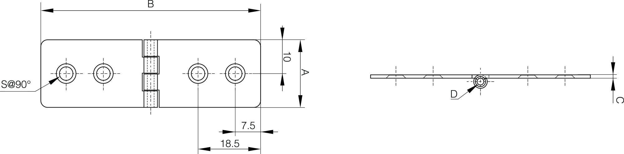 Hinge 20 x 65 mm
