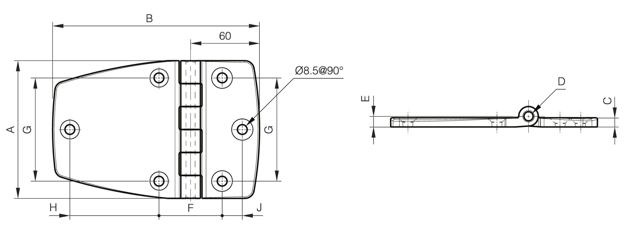Asymmetrische Polyamid-Scharniere mit Carbonfaserfüllung