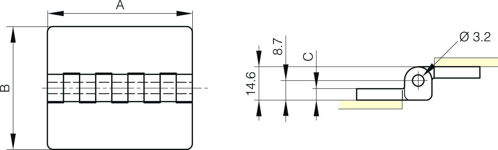Kunststoffscharniere 63.5 mm mit versetzten Seiten