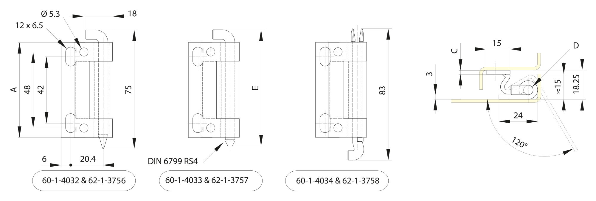 Unsichtbares Scharniere mit Öffnungswinkel 120° B