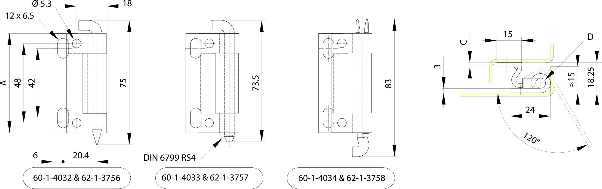 Unsichtbares Scharniere mit Öffnungswinkel 120° B
