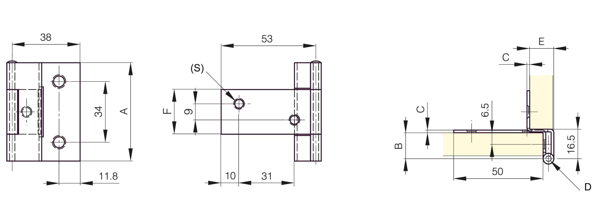 Small butt hinges with two cranked leaves and removable pin 55 x 38 mm