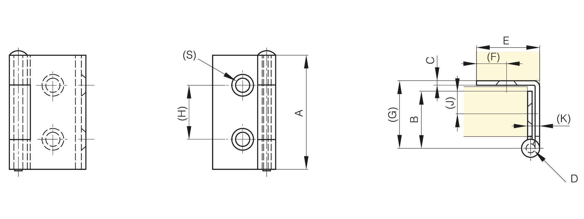 Small butt hinges with one cranked leaf and removable pin 38 mm