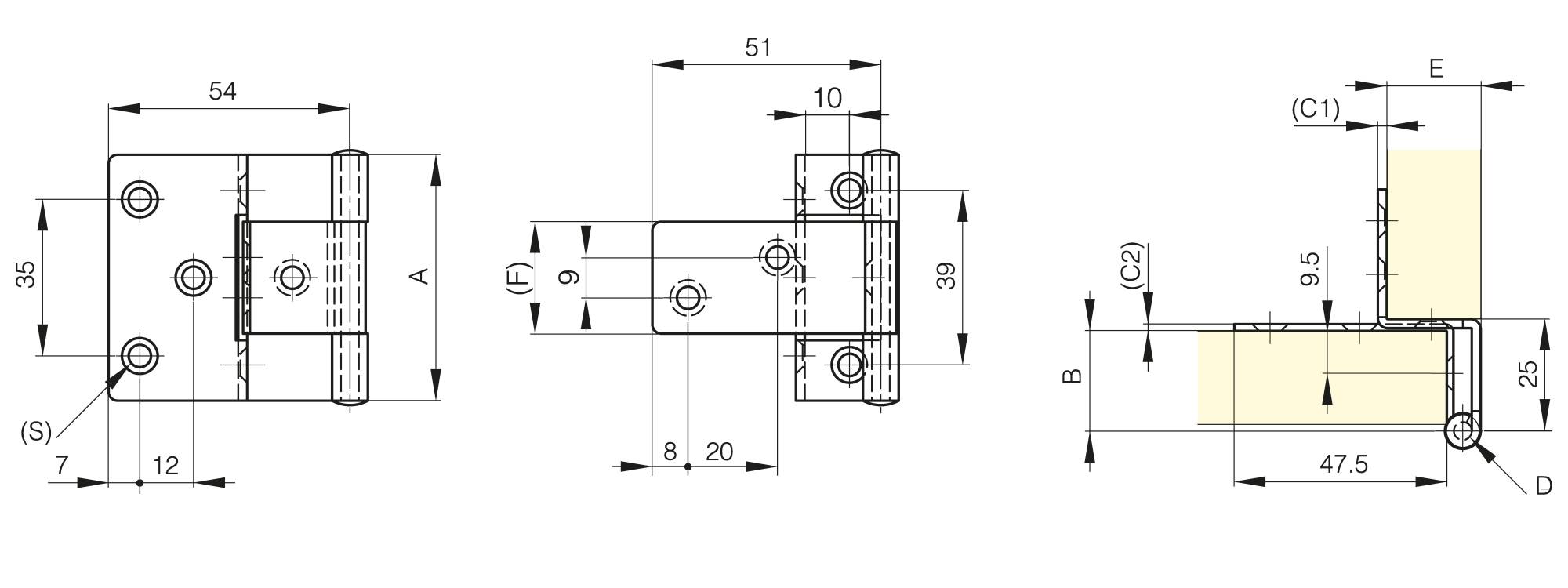 Kleine Scharniere mit 2 gekröpften Flügeln 55 x 54 mm