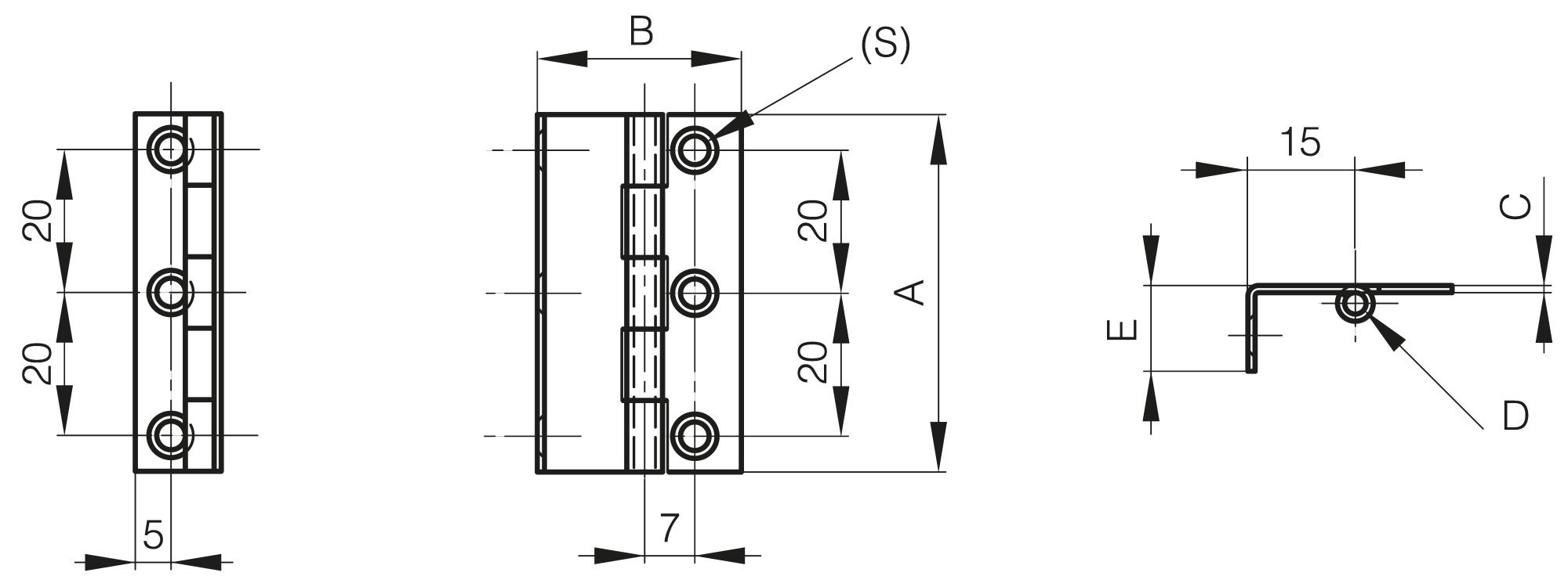 Small butt hinge with one cranked leaf 50 mm
