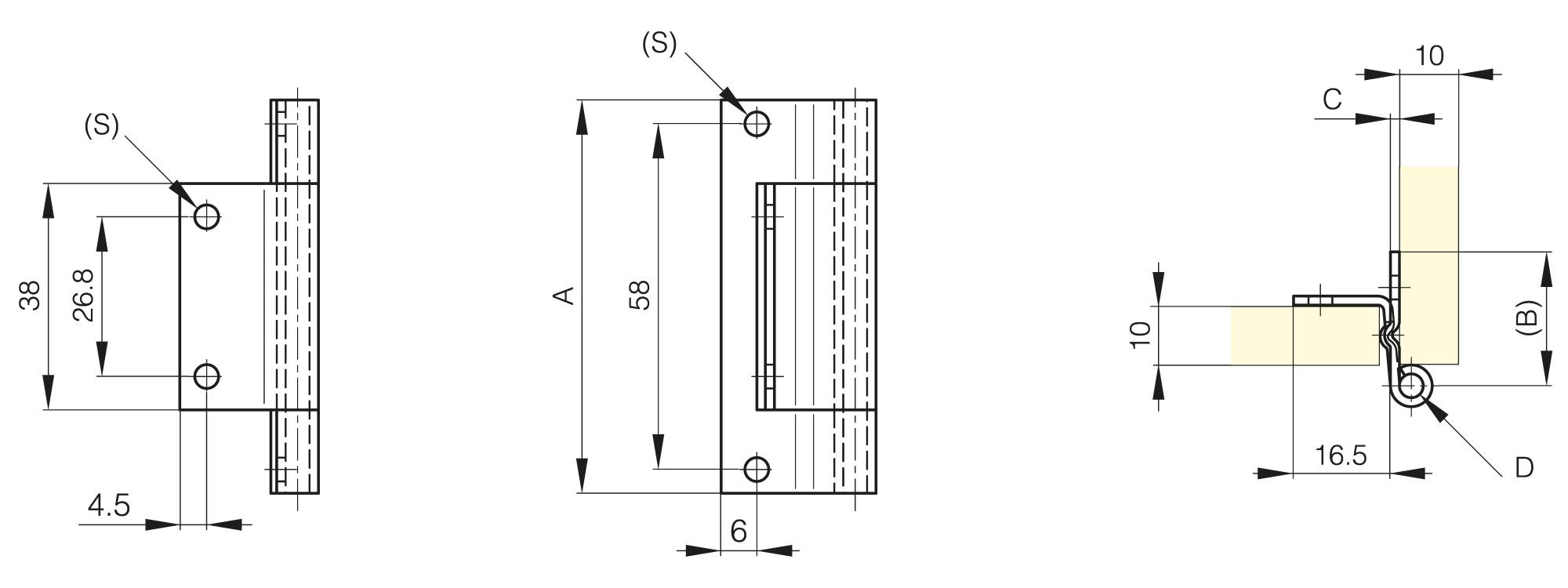 Small butt hinge with one cranked leaf 66 mm