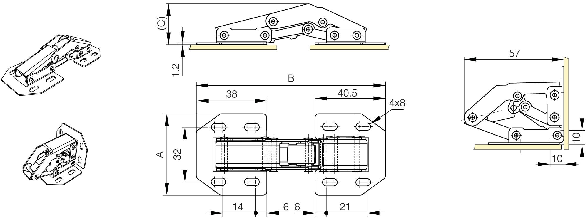 Bistabile Scharniere für unsichtbaren Anschlag mit Öffnungswinkel 90°