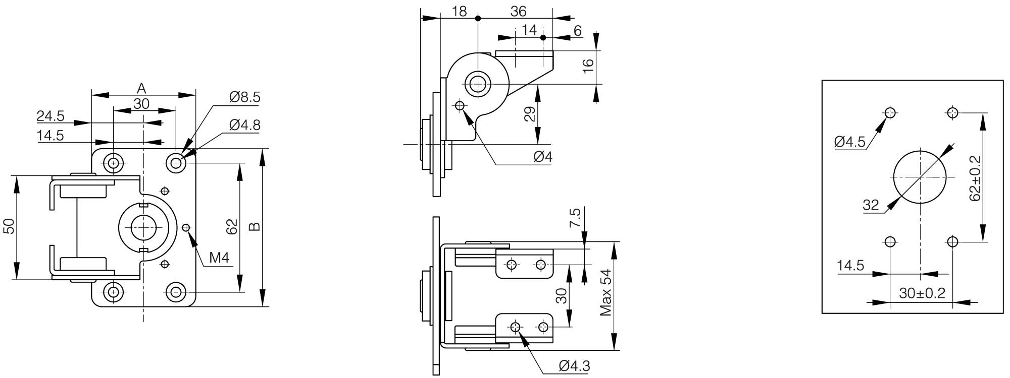 Charnière friction avec 2 axes de rotation - 50 x 76 mm
