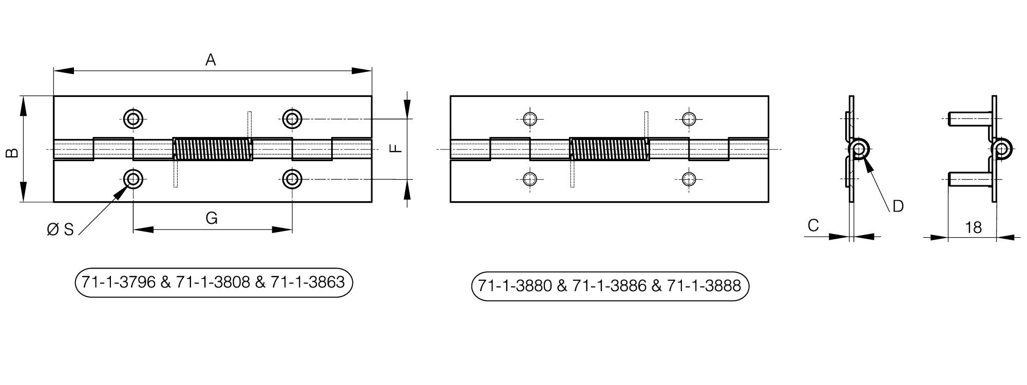 Closing spring hinges 120 mm long