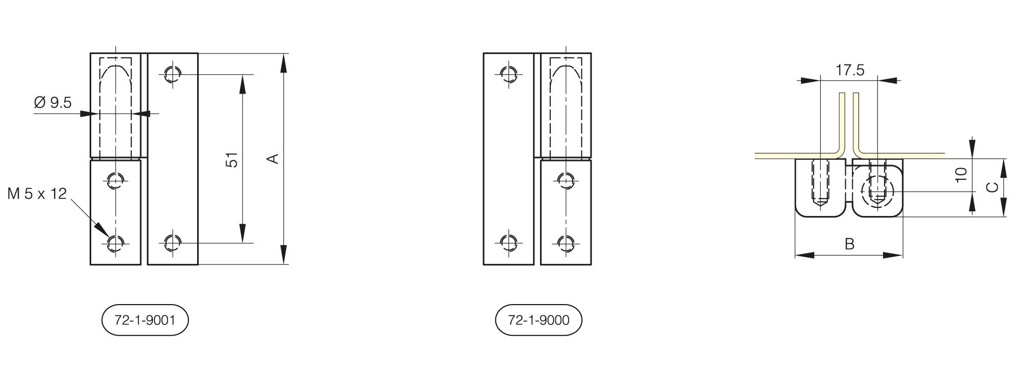 Zinc die-cast lift-off hinges 64 x 33 mm