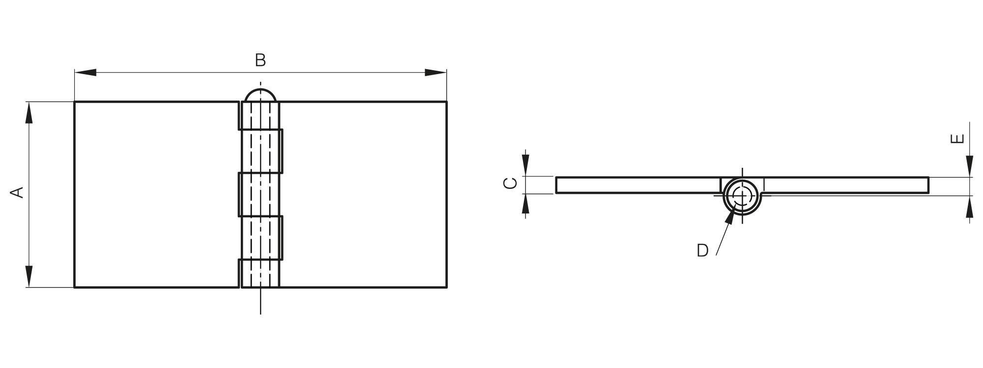 Geprägtes Scharnier mit losem MessingStift