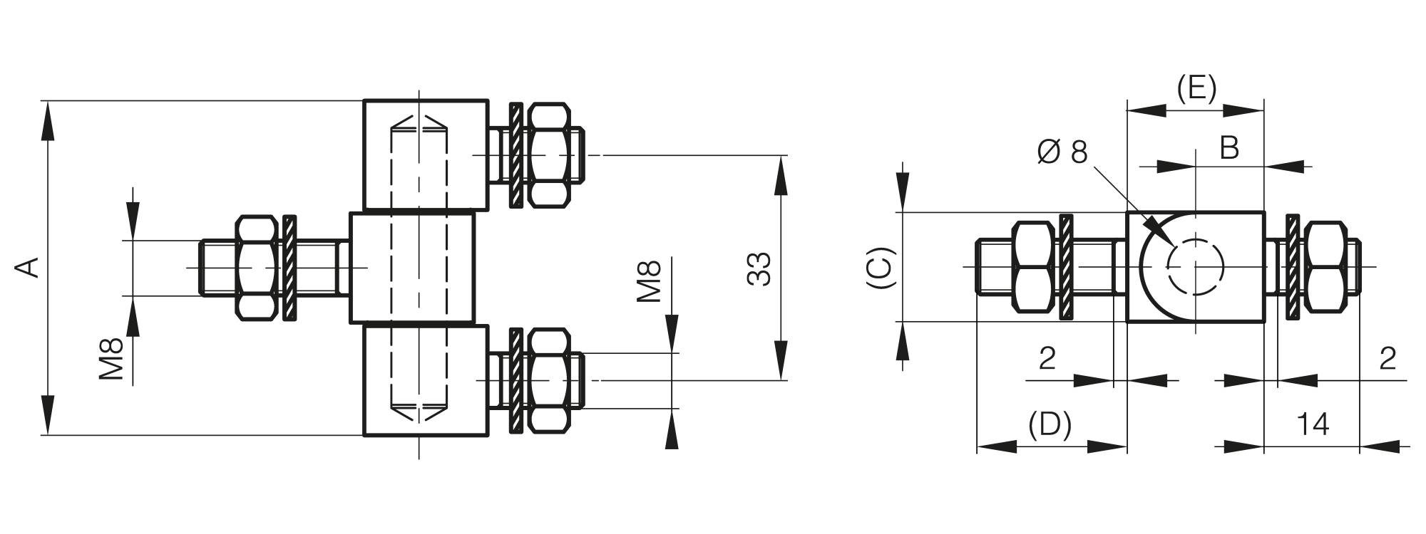 Bolt-on hinges in 3 parts - 49 mm long