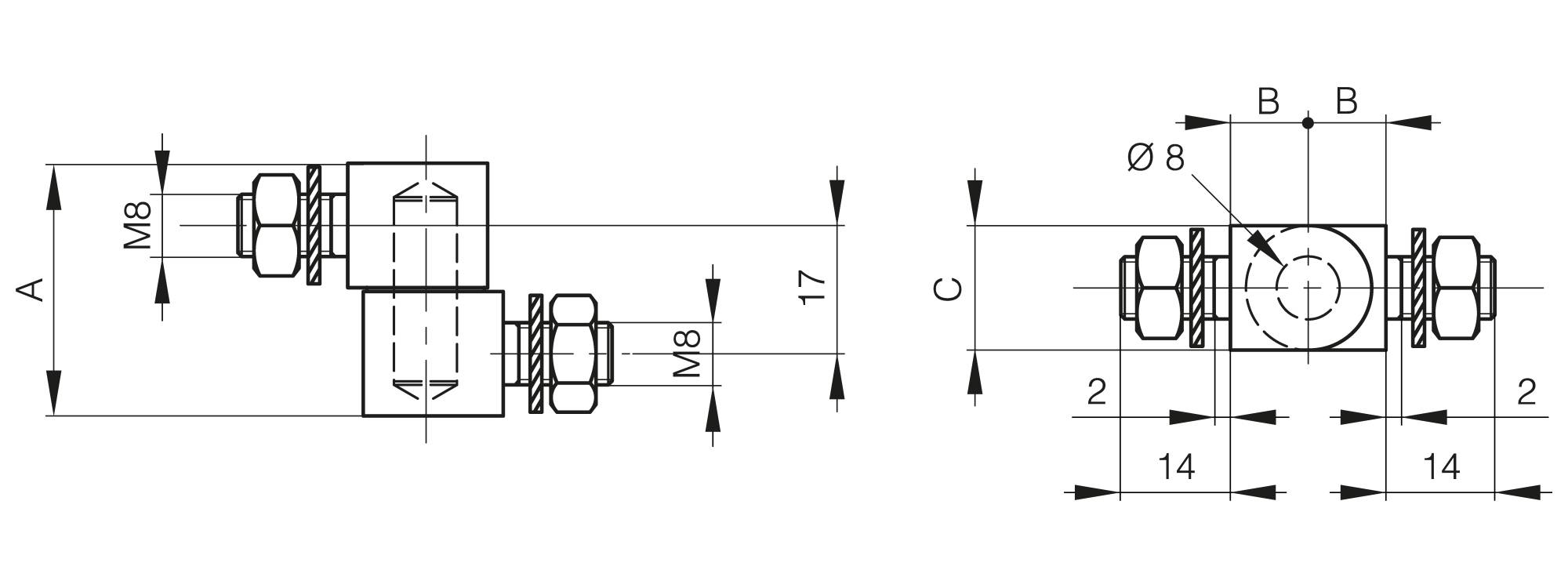 Bolt-on hinges in 2 parts