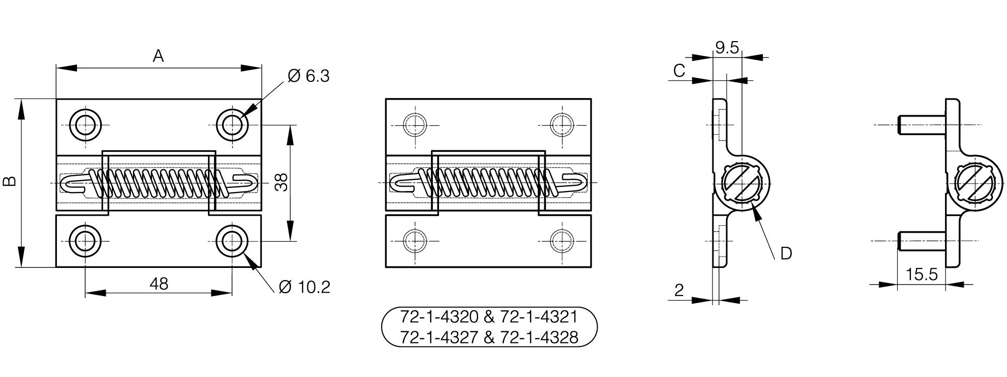 Aluminiumprofil-Spannfederscharniere 1,3 N.m - Durchmesser 13
