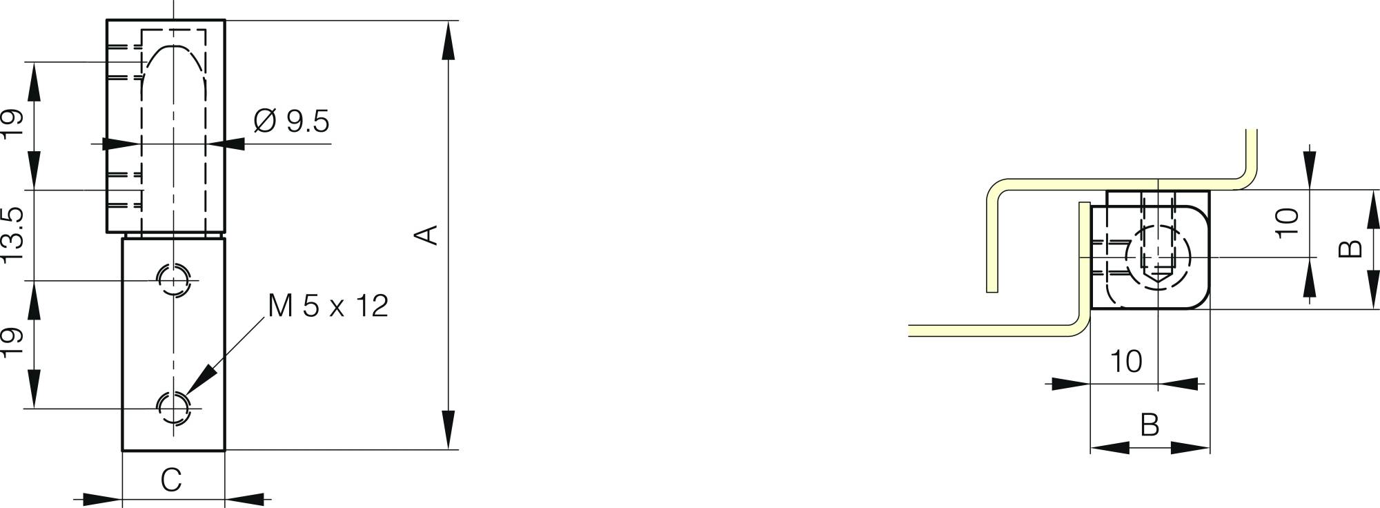 Zinc die-cast pin hinge for surface mounted door