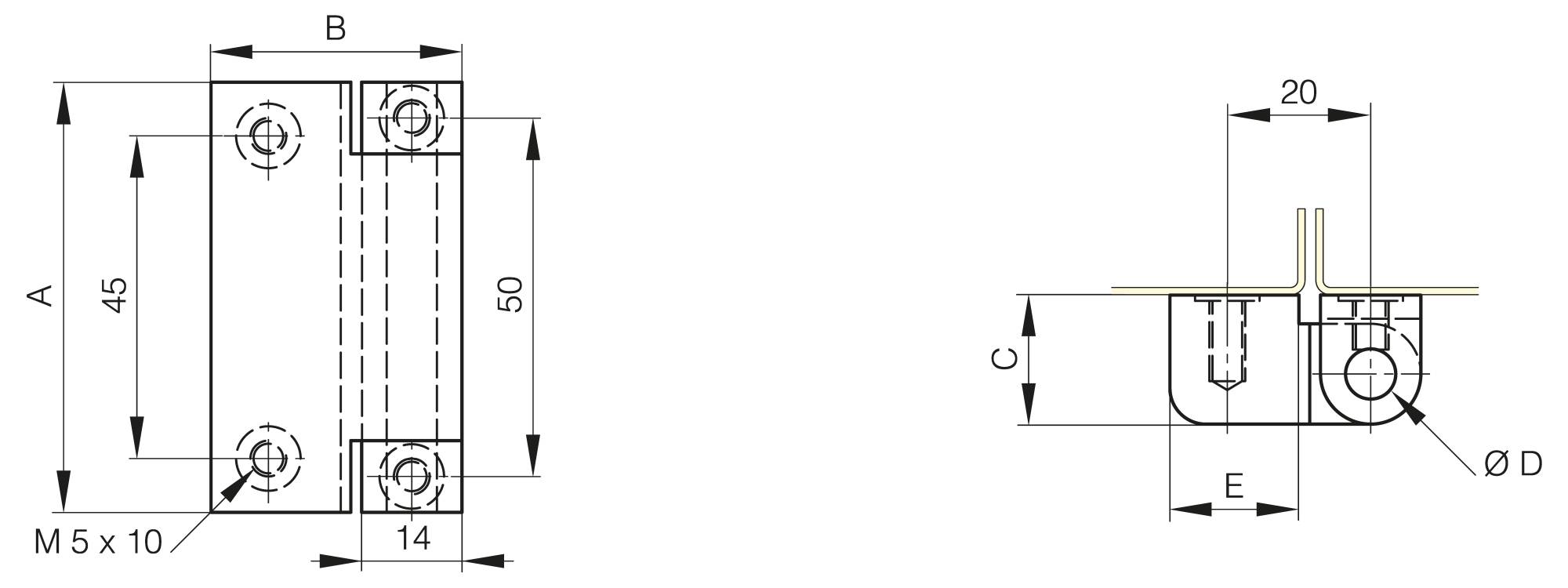 Zinc die-cast hinge 60 mm long