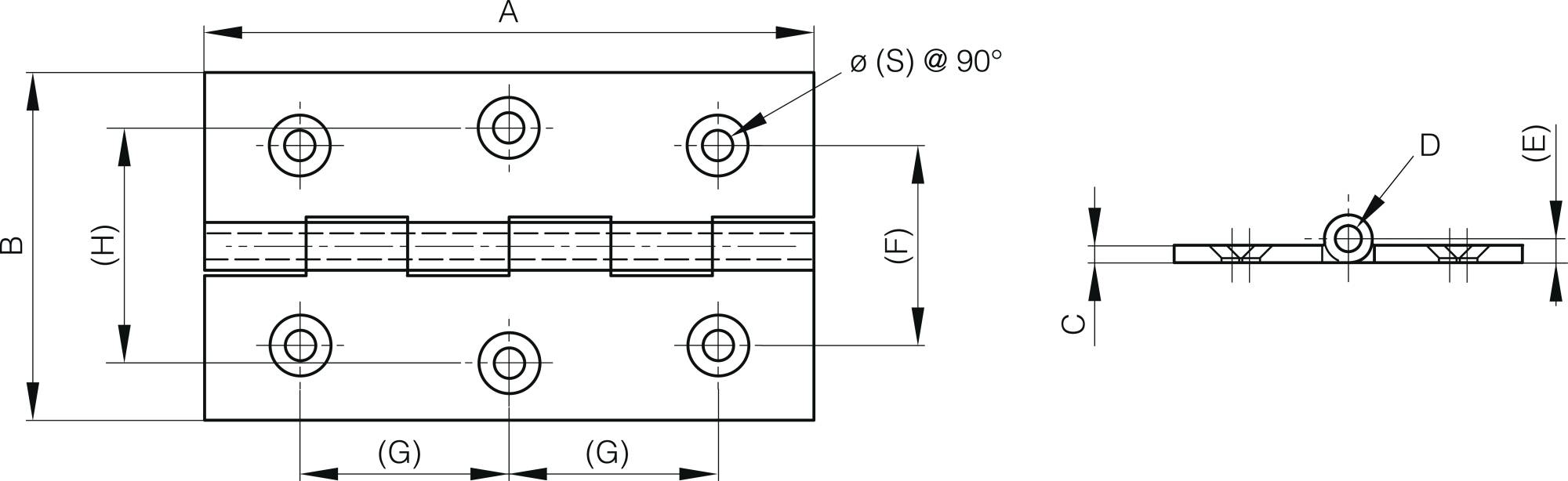 Messingscharniere mit 6 Bohrungen B