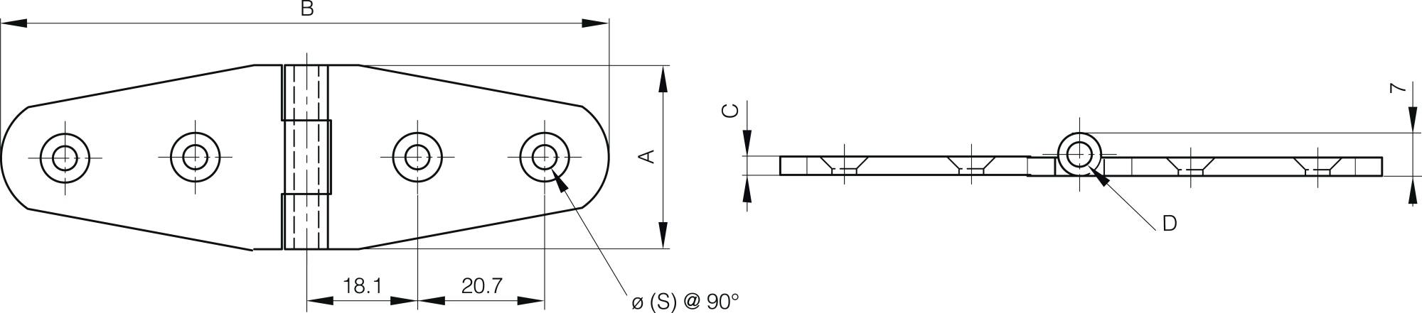 Messingscharnier 30 x 98.5 mm