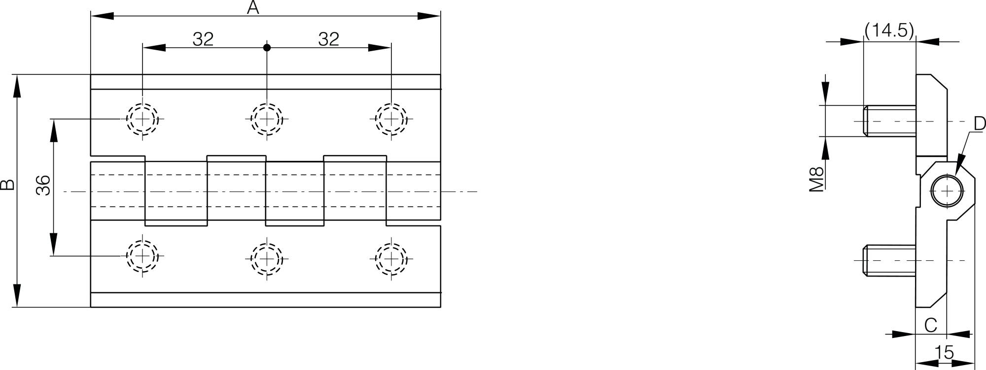 Zinc die-cast hinge 90 x 60 mm