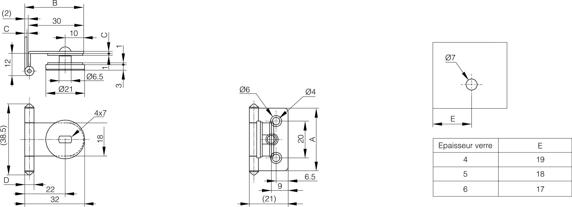 Glass door hinge in stainless steel