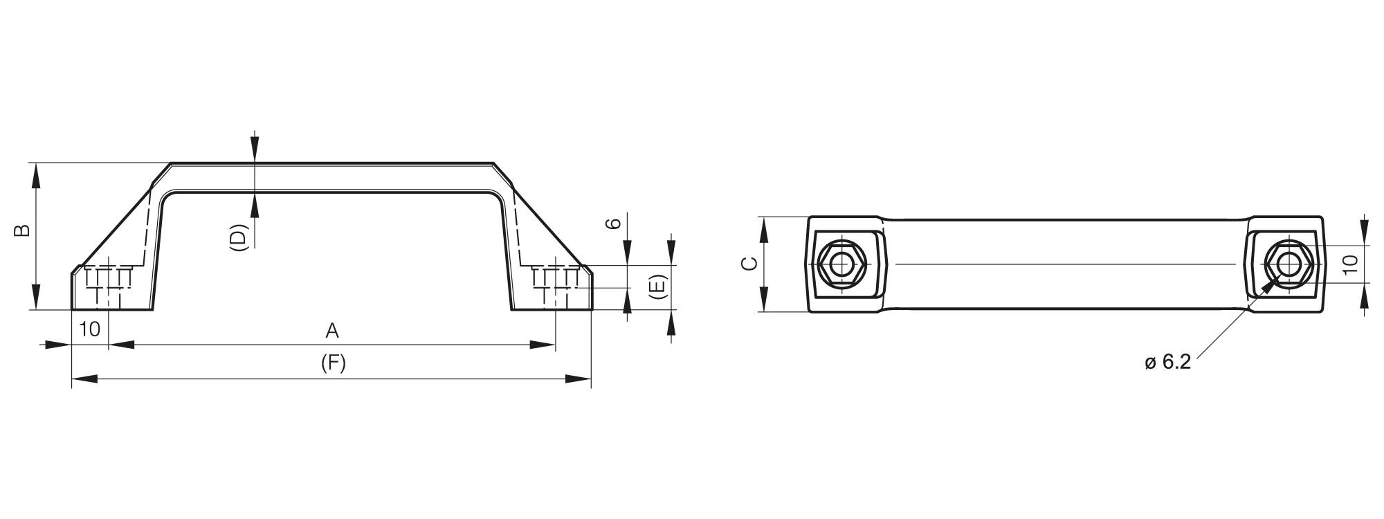 Front mounted grab handles 122 and 150 mm